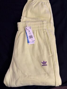 adidas womens Cream Sweatpants with Purple Trefoil